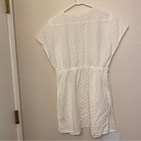 Kona Sol Cotton white Eyelet open front swimsuit coastal beachy Cover Up S/M - Picture 3 of 13